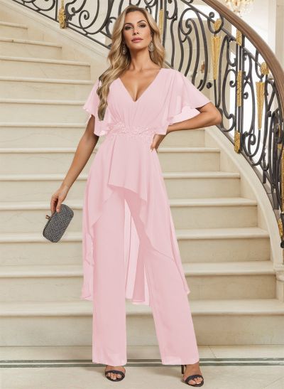 Jumpsuit/Pantsuit V-Neck Chiffon Mother Of The Bride Dresses With Lace