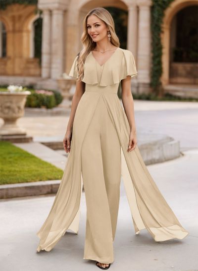 Jumpsuit/Pantsuit V-Neck Floor-Length Chiffon Mother Of The Bride Dresses