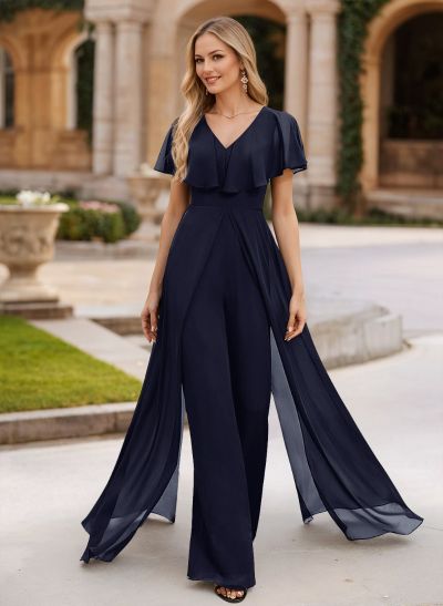 Jumpsuit/Pantsuit V-Neck Floor-Length Chiffon Mother Of The Bride Dresses