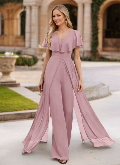 Jumpsuit/Pantsuit V-Neck Floor-Length Chiffon Mother Of The Bride Dresses