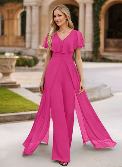 Jumpsuit/Pantsuit V-Neck Floor-Length Chiffon Mother Of The Bride Dresses