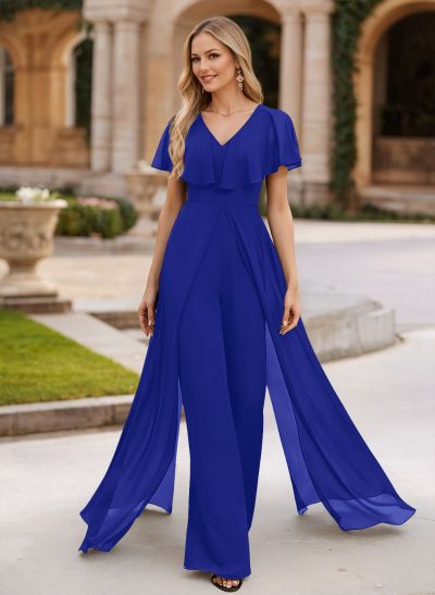 Jumpsuit/Pantsuit V-Neck Floor-Length Chiffon Mother Of The Bride Dresses