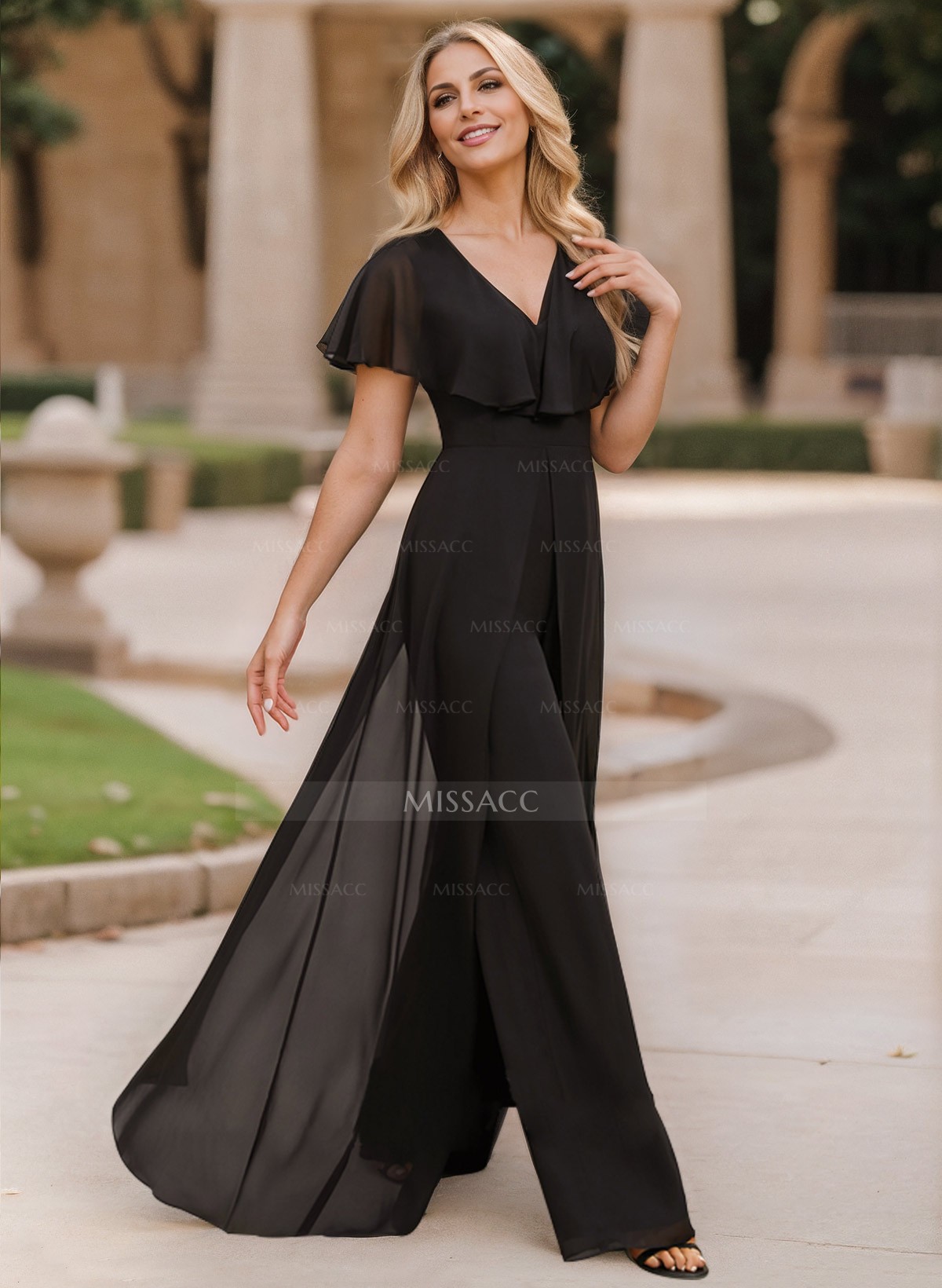 Jumpsuit/Pantsuit V-Neck Floor-Length Chiffon Mother Of The Bride Dresses