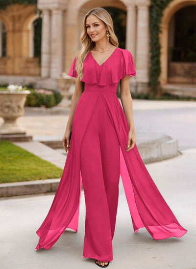 Jumpsuit/Pantsuit V-Neck Floor-Length Chiffon Mother Of The Bride Dresses