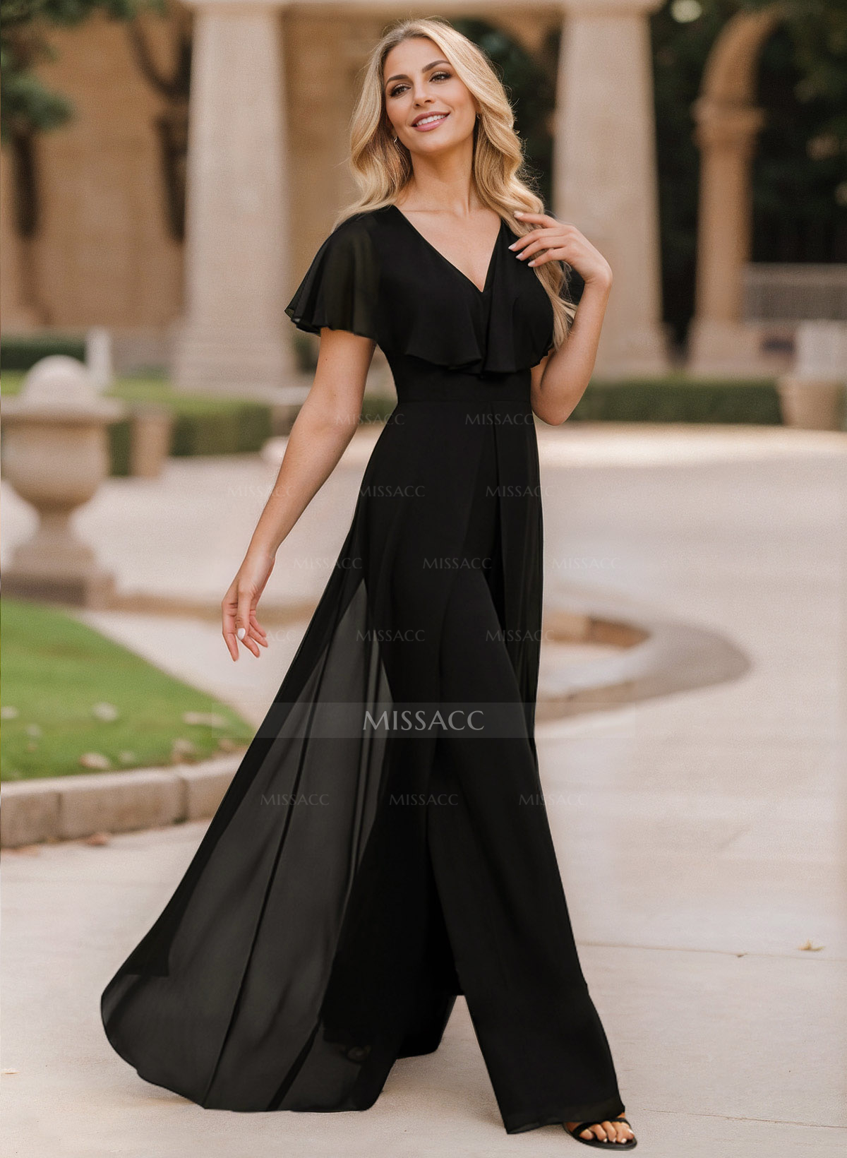 Jumpsuit/Pantsuit V-Neck Floor-Length Chiffon Mother Of The Bride Dresses