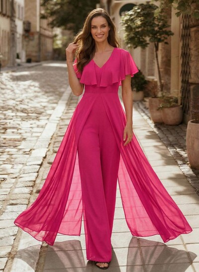 Jumpsuit/Pantsuit V-Neck Floor-Length Chiffon Mother Of The Bride Dresses