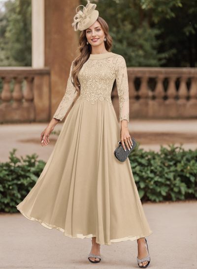 A-Line Scoop Neck Ankle-Length Chiffon Mother Of The Bride Dresses With Lace