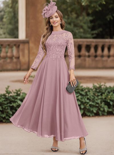 A-Line Scoop Neck Ankle-Length Chiffon Mother Of The Bride Dresses With Lace