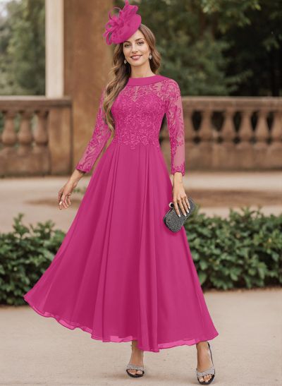 A-Line Scoop Neck Ankle-Length Chiffon Mother Of The Bride Dresses With Lace