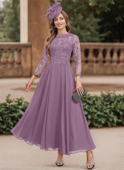 A-Line Scoop Neck Ankle-Length Chiffon Mother Of The Bride Dresses With Lace