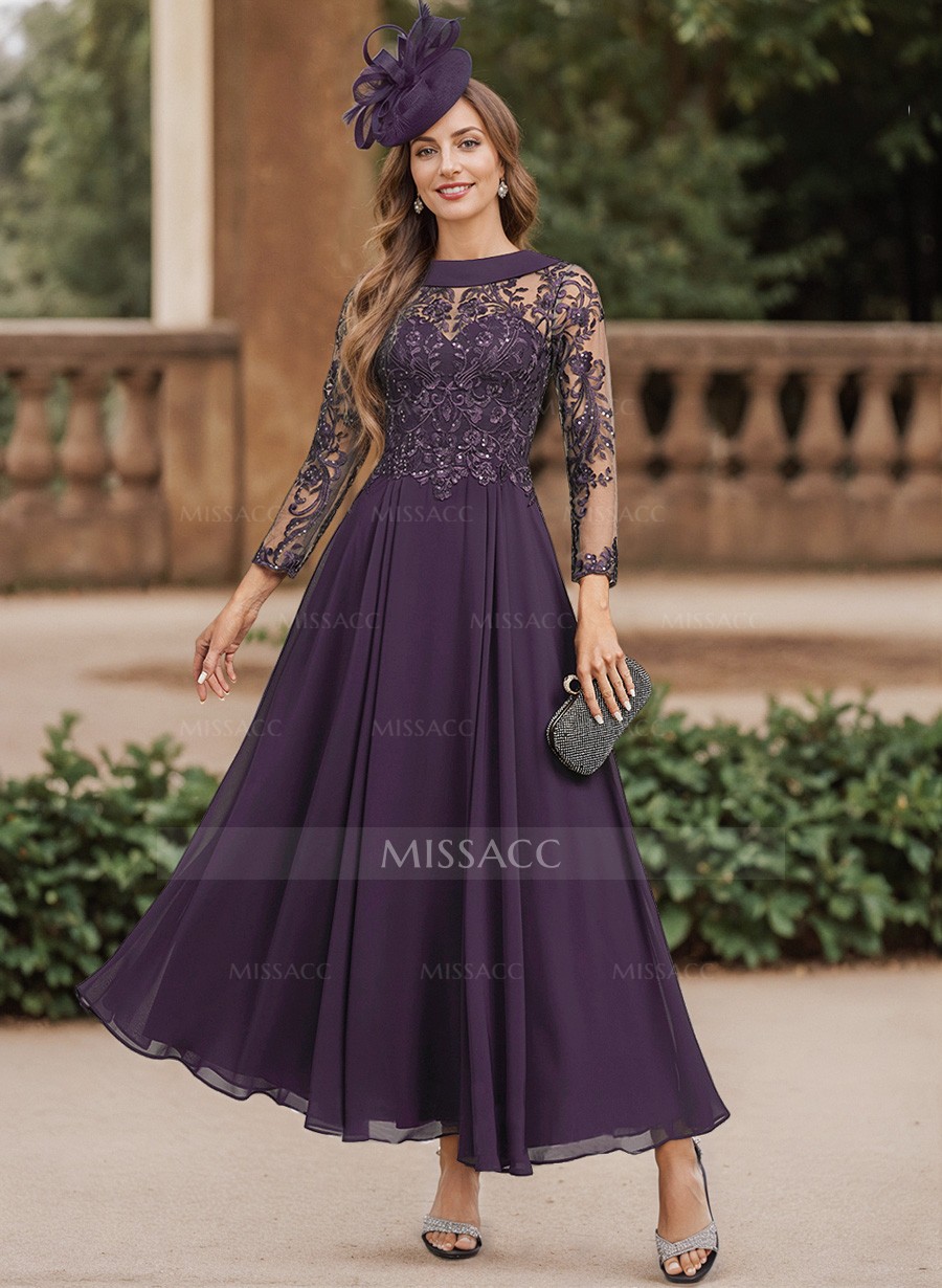 A-Line Scoop Neck Ankle-Length Chiffon Mother Of The Bride Dresses With Lace