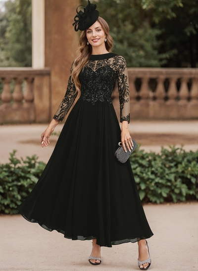 A-Line Scoop Neck Ankle-Length Chiffon Mother Of The Bride Dresses With Lace