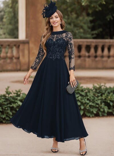 A-Line Scoop Neck Ankle-Length Chiffon Mother Of The Bride Dresses With Lace