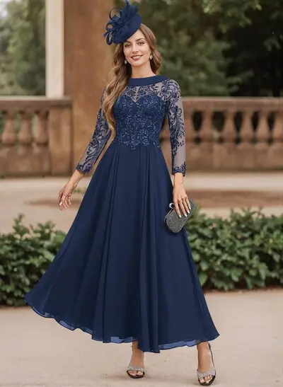 A-Line Scoop Neck Ankle-Length Chiffon Mother Of The Bride Dresses