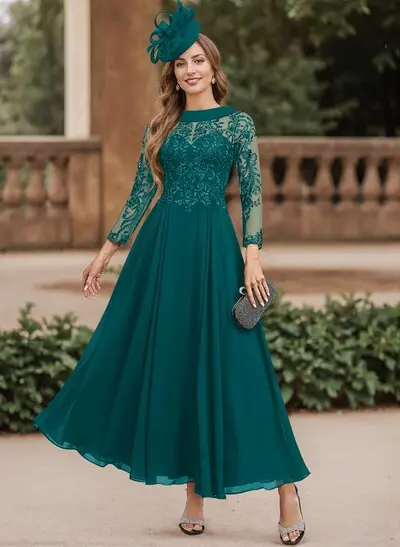 A-Line Scoop Neck Ankle-Length Chiffon Mother Of The Bride Dresses