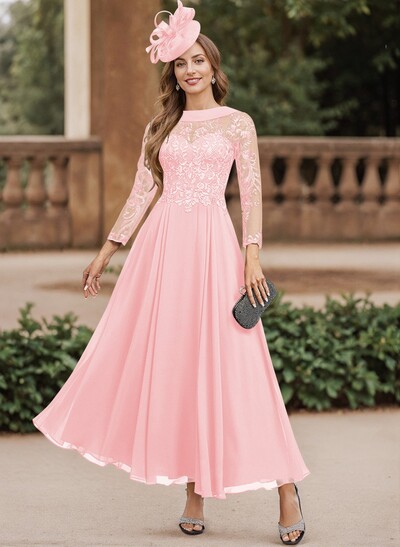 A-Line Scoop Neck Ankle-Length Chiffon Mother Of The Bride Dresses With Lace