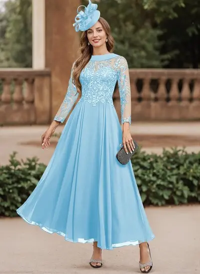 A-Line Scoop Neck Ankle-Length Chiffon Mother Of The Bride Dresses