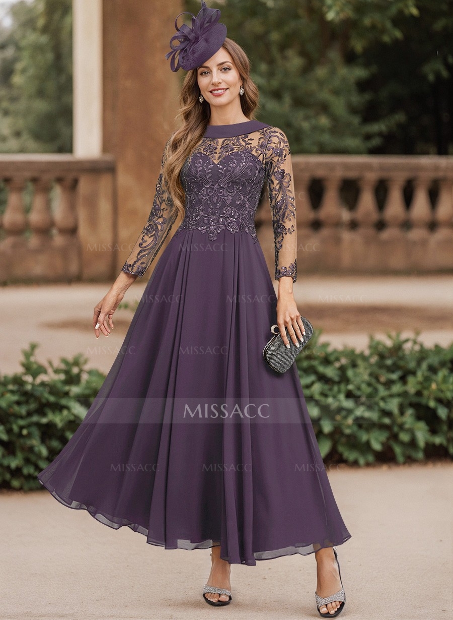 A-Line Scoop Neck Ankle-Length Chiffon Mother Of The Bride Dresses With Lace