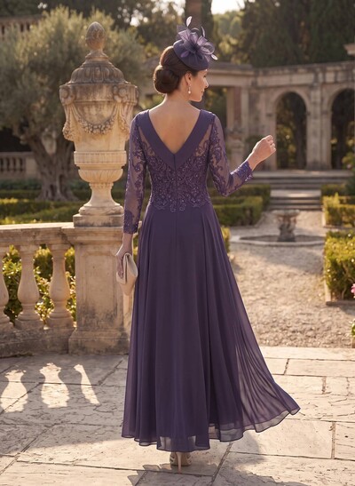 A-Line Scoop Neck Ankle-Length Chiffon Mother Of The Bride Dresses With Lace