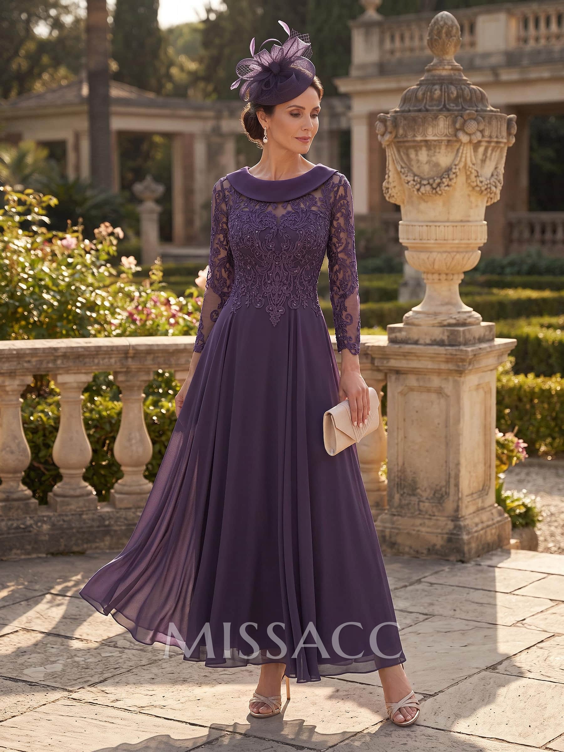 A-Line Scoop Neck Ankle-Length Chiffon Mother Of The Bride Dresses With Lace A-Line Scoop Neck Ankle-Length Chiffon Mother Of The Bride Dresses With Lace