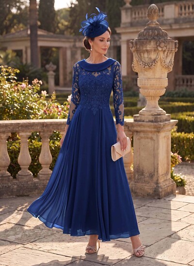 A-Line Scoop Neck Ankle-Length Chiffon Mother Of The Bride Dresses With Lace