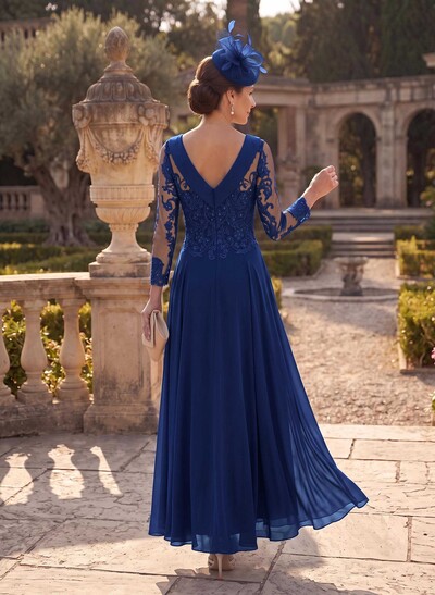 A-Line Scoop Neck Ankle-Length Chiffon Mother Of The Bride Dresses With Lace