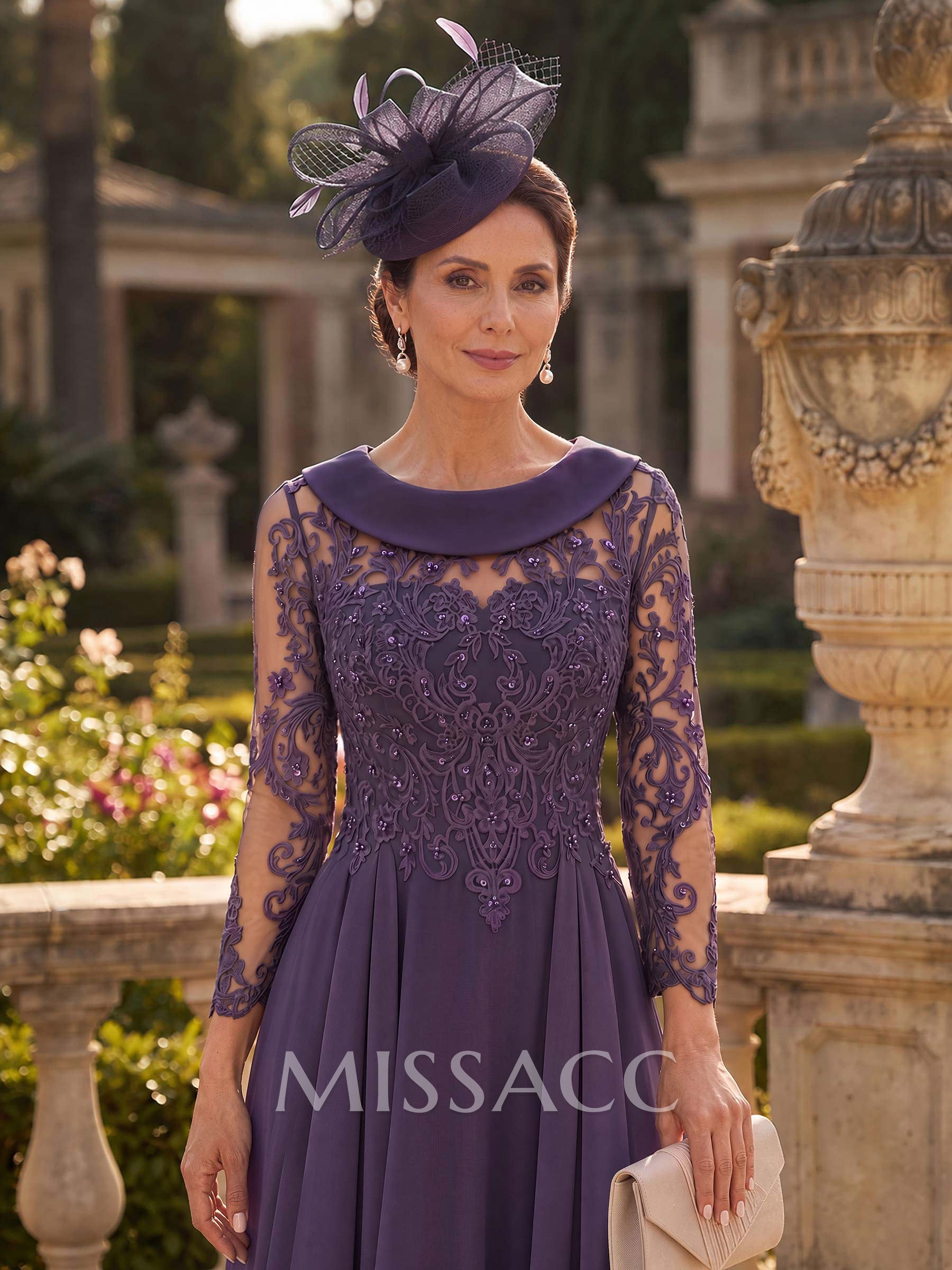A-Line Scoop Neck Ankle-Length Chiffon Mother Of The Bride Dresses With Lace