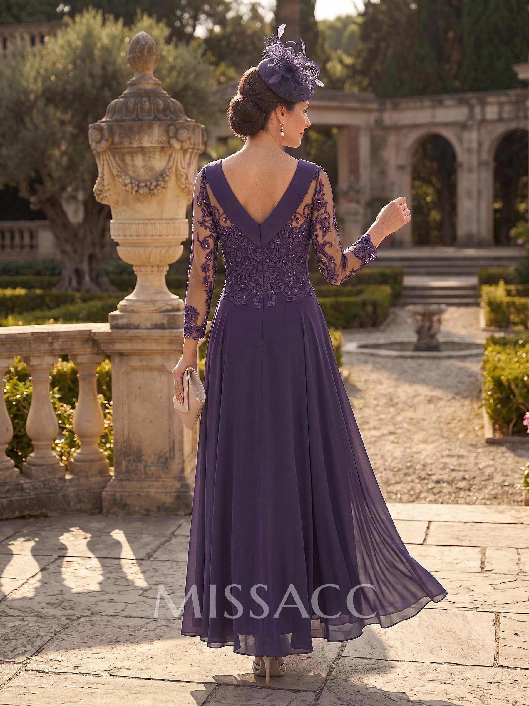 A-Line Scoop Neck Ankle-Length Chiffon Mother Of The Bride Dresses With Lace