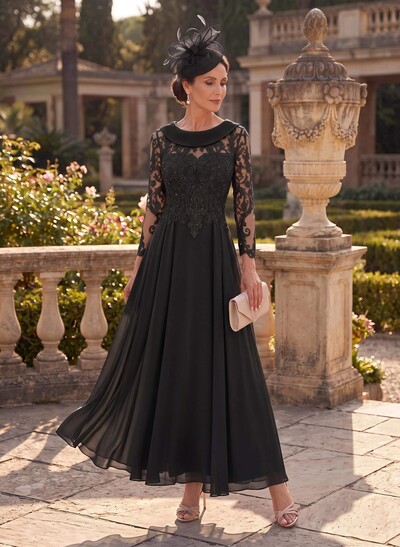 A-Line Scoop Neck Ankle-Length Chiffon Mother Of The Bride Dresses With Lace