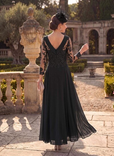 A-Line Scoop Neck Ankle-Length Chiffon Mother Of The Bride Dresses With Lace