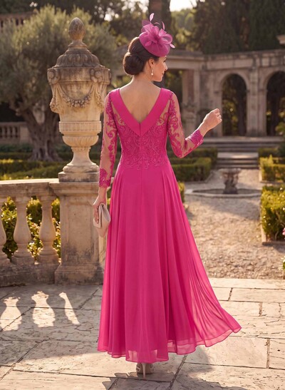 A-Line Scoop Neck Ankle-Length Chiffon Mother Of The Bride Dresses With Lace