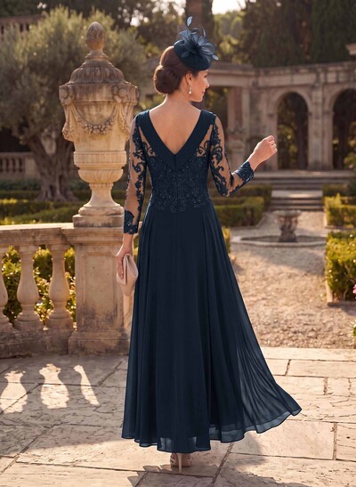 A-Line Scoop Neck Ankle-Length Chiffon Mother Of The Bride Dresses With Lace