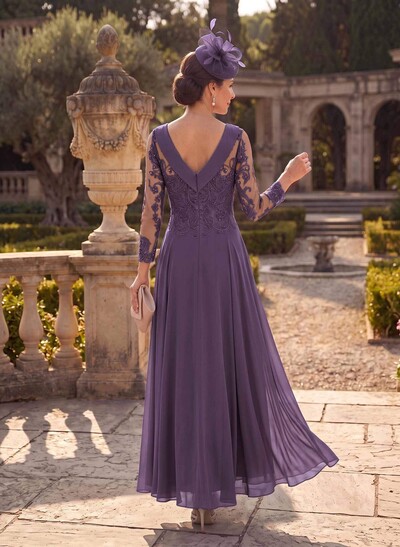 A-Line Scoop Neck Ankle-Length Chiffon Mother Of The Bride Dresses With Lace