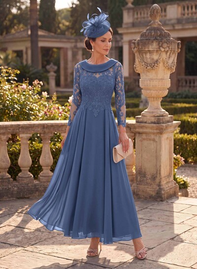 A-Line Scoop Neck Ankle-Length Chiffon Mother Of The Bride Dresses With Lace
