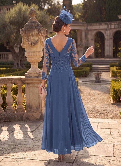 A-Line Scoop Neck Ankle-Length Chiffon Mother Of The Bride Dresses With Lace