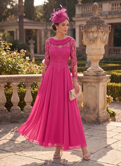 A-Line Scoop Neck Ankle-Length Chiffon Mother Of The Bride Dresses With Lace