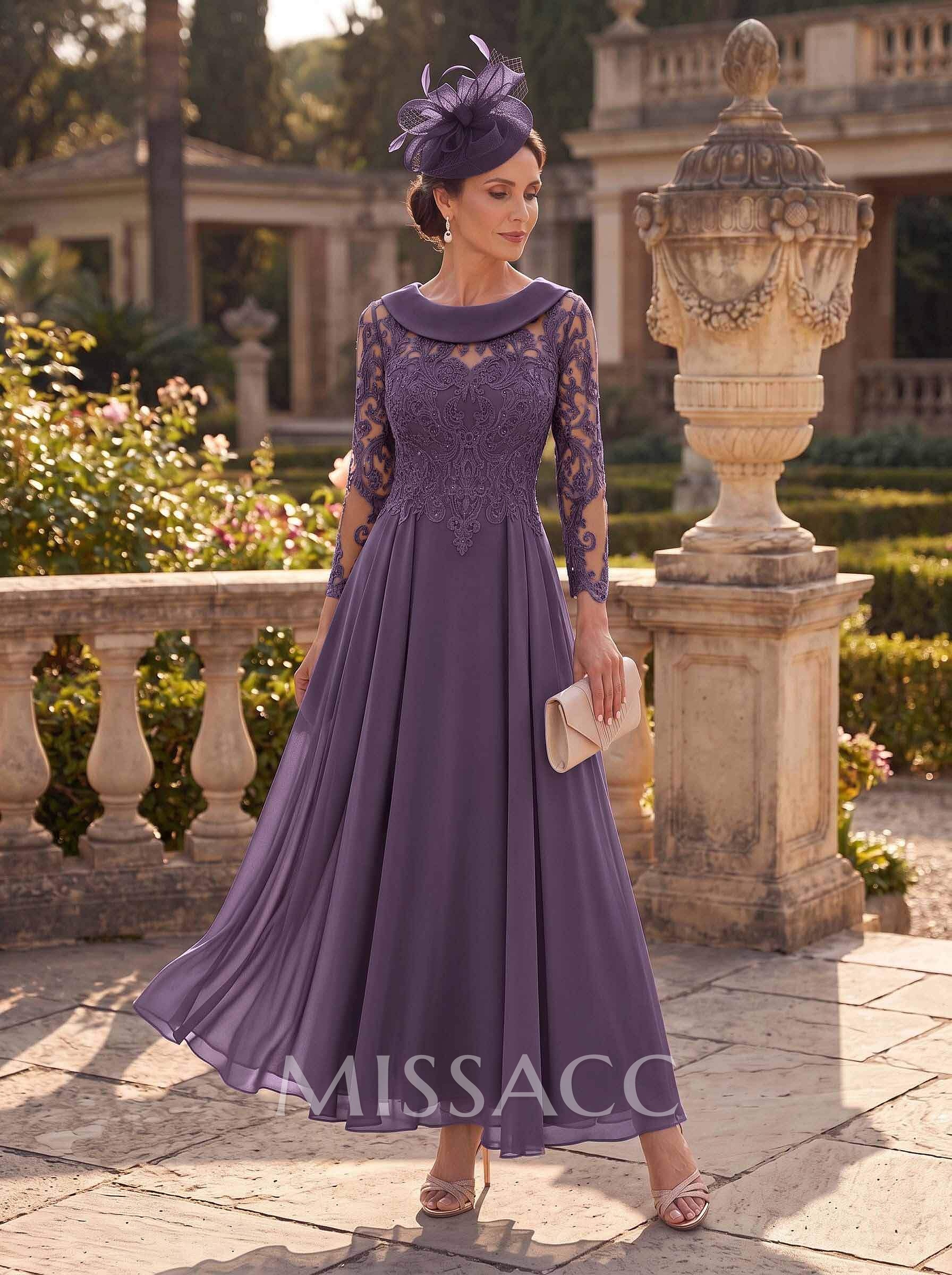 A-Line Scoop Neck Ankle-Length Chiffon Mother Of The Bride Dresses With Lace