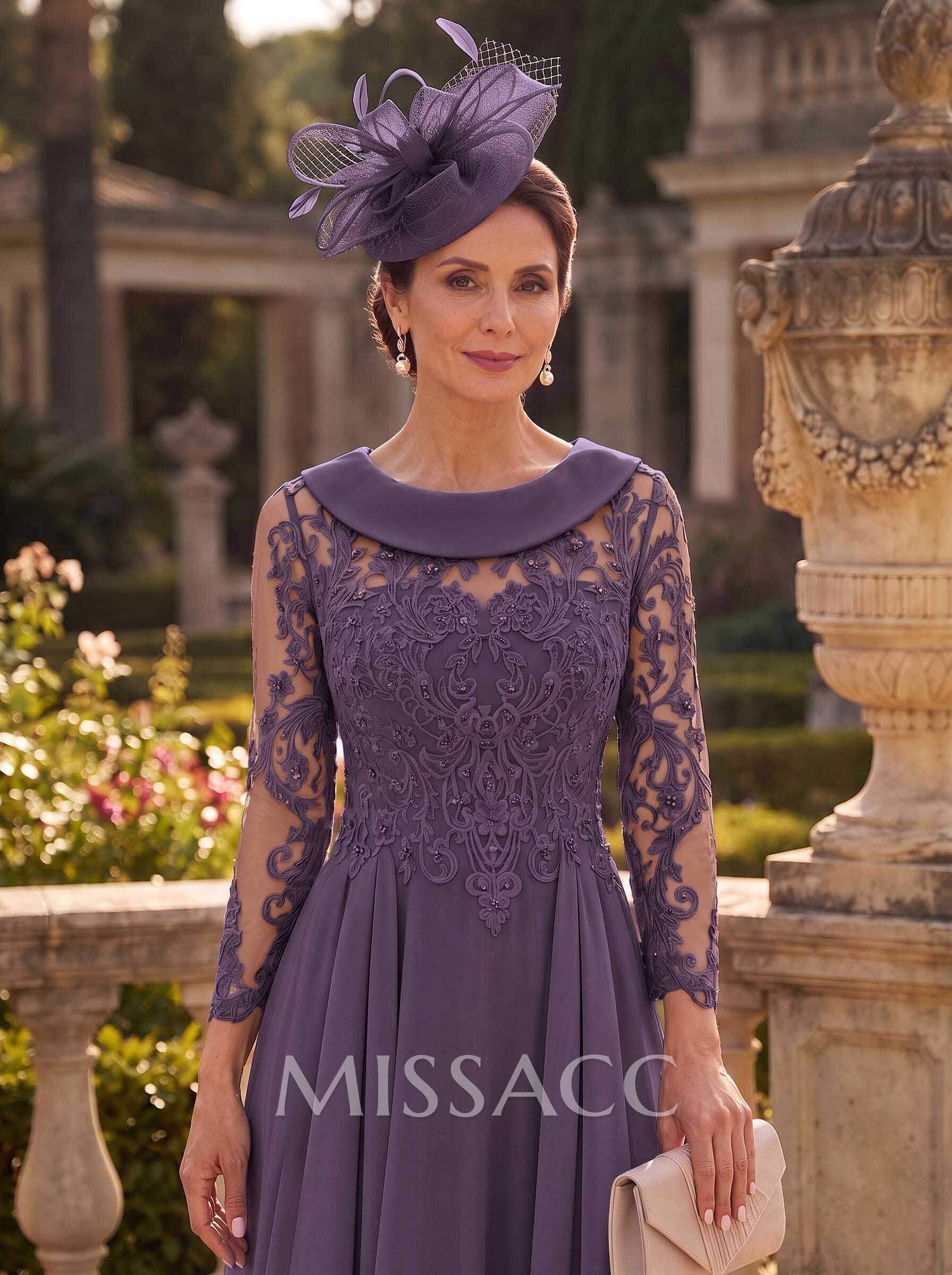 A-Line Scoop Neck Ankle-Length Chiffon Mother Of The Bride Dresses With Lace