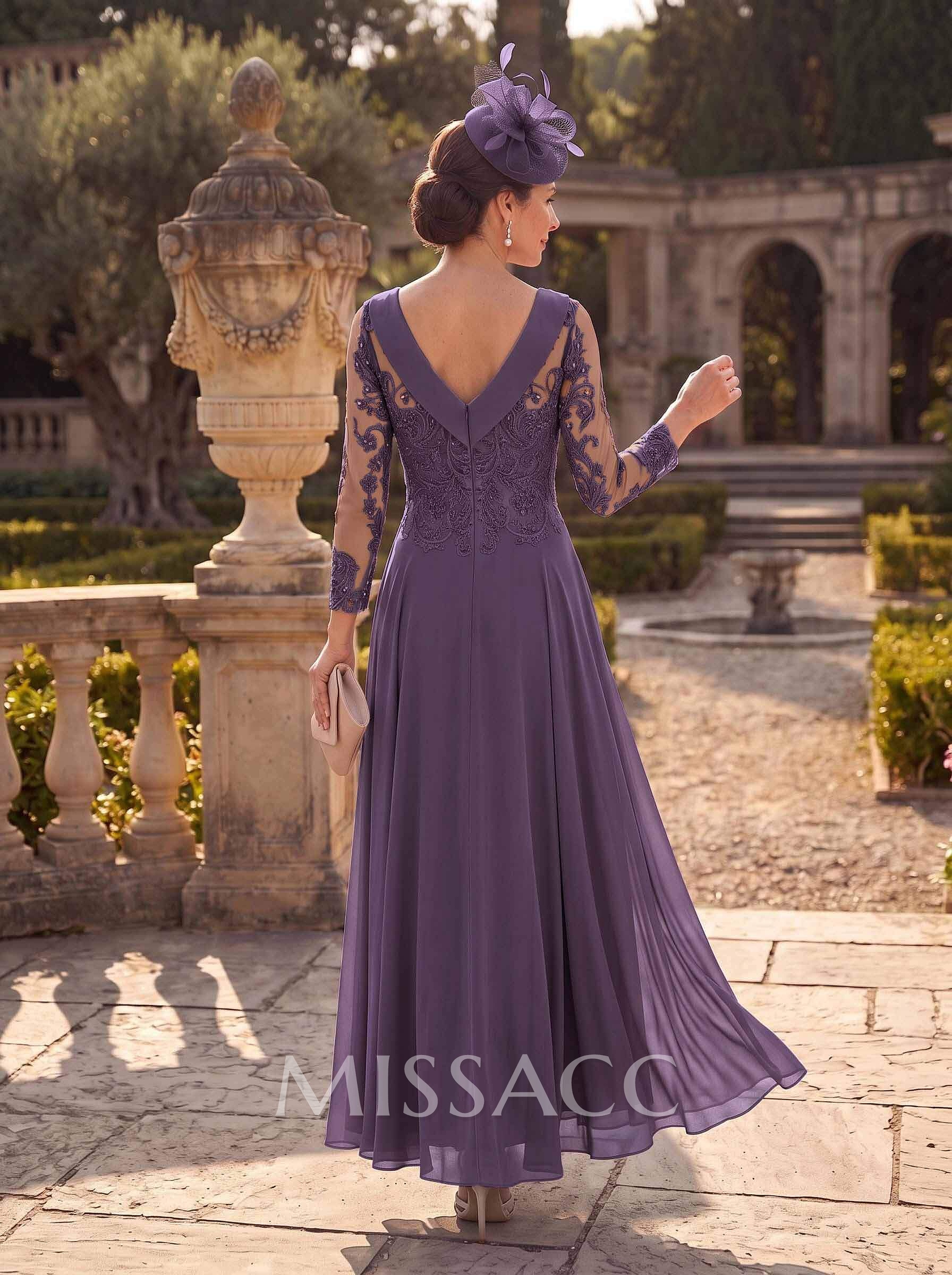 A-Line Scoop Neck Ankle-Length Chiffon Mother Of The Bride Dresses With Lace