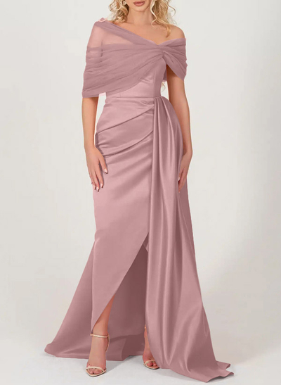 Trumpet/Mermaid Off-The-Shoulder Satin/Tulle Mother Of The Bride Dresses With Split Front