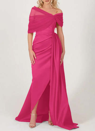 Trumpet/Mermaid Off-The-Shoulder Satin/Tulle Mother Of The Bride Dresses With Split Front