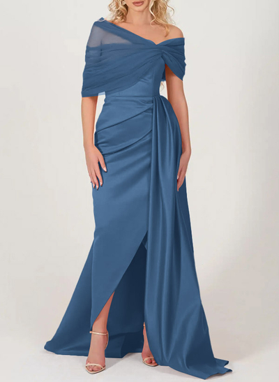 Trumpet/Mermaid Off-The-Shoulder Satin/Tulle Mother Of The Bride Dresses With Split Front