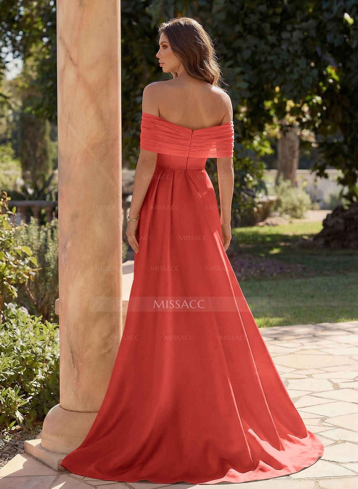 Trumpet/Mermaid Off-The-Shoulder Satin/Tulle Prom Dresses With Split Front