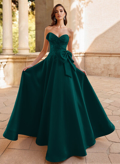 A-Line Sweetheart Sleeveless Satin(Non-Stretch) Prom Dresses With Bow(s)