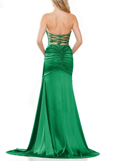 Sheath/Column Silk Like Satin(Non-Stretch) Prom Dresses With High Split