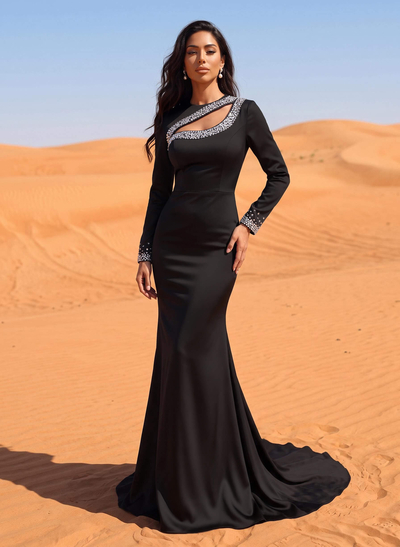 Asymmetrical Trumpet/Mermaid Acetate Satin Formal Dresses With Rhinestones