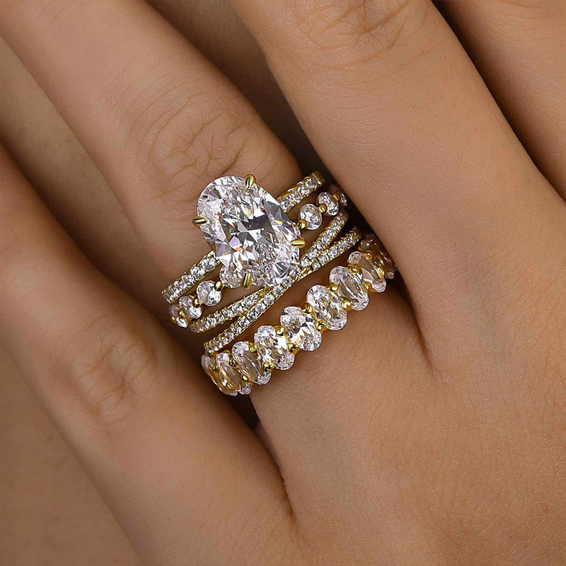 Stunning Yellow Gold 4PC Wedding Ring Set For Women In Sterling Silver