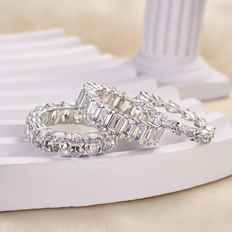 Luxurious 3PC Simulated Diamond Wedding Band For Women In Sterling Silver
