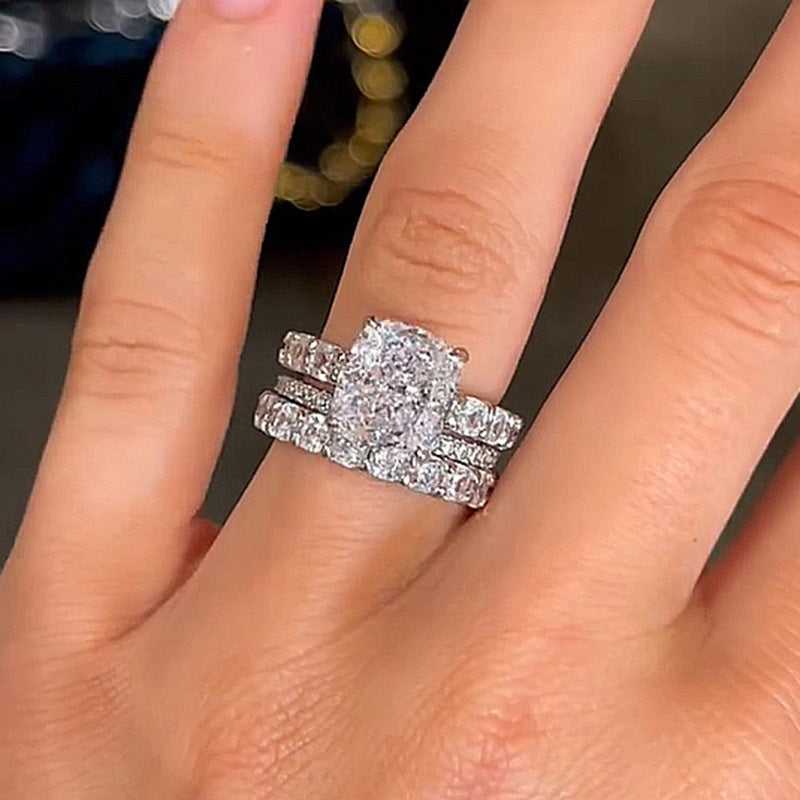 Attractive Crushed Ice Cushion Cut 3PC Wedding Ring Set