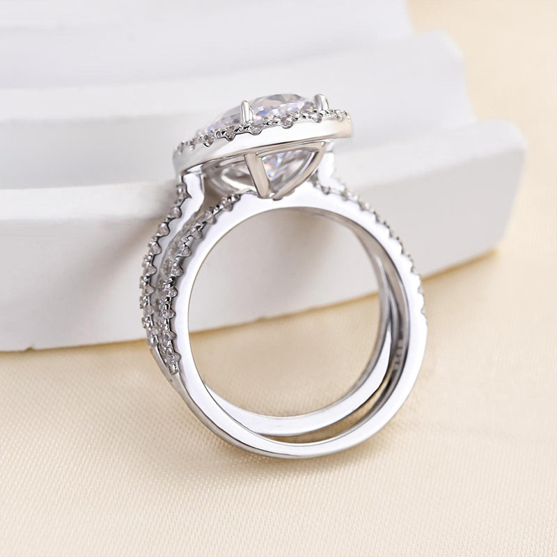 Unique Oval Cut Insert Wedding Ring Set In Sterling Silver